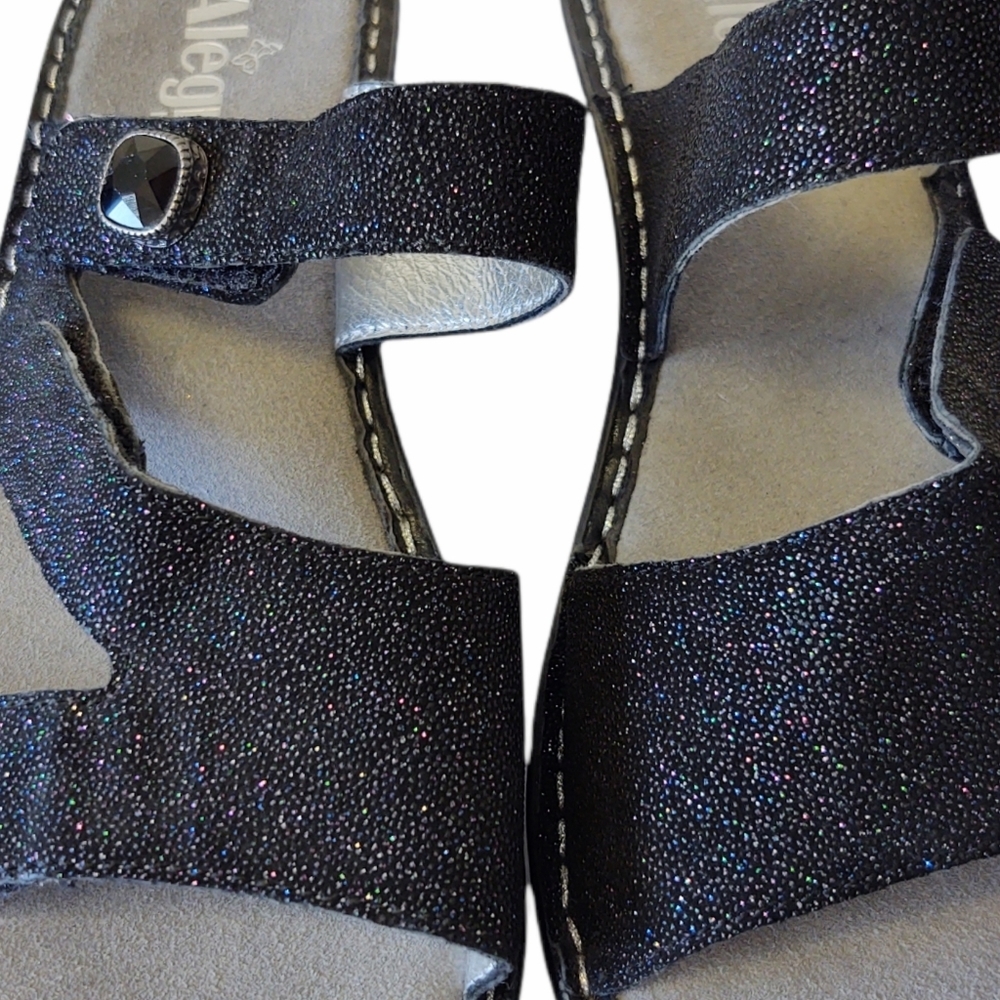 Alegria Loti Glitteroti Sandals Black Wedge Slide Sz 9 - Picture 9 of 10